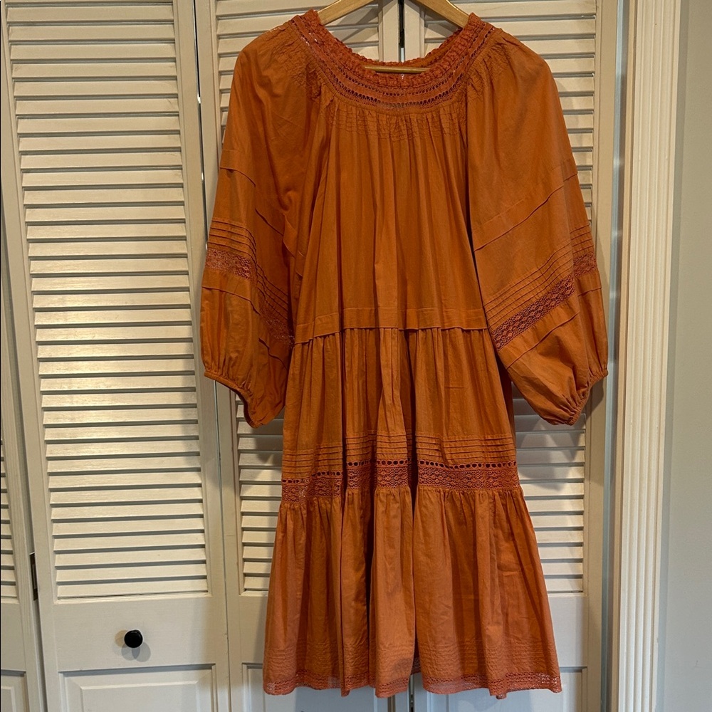 THE GREAT. Salmon-Colored Flowy Boho Dress